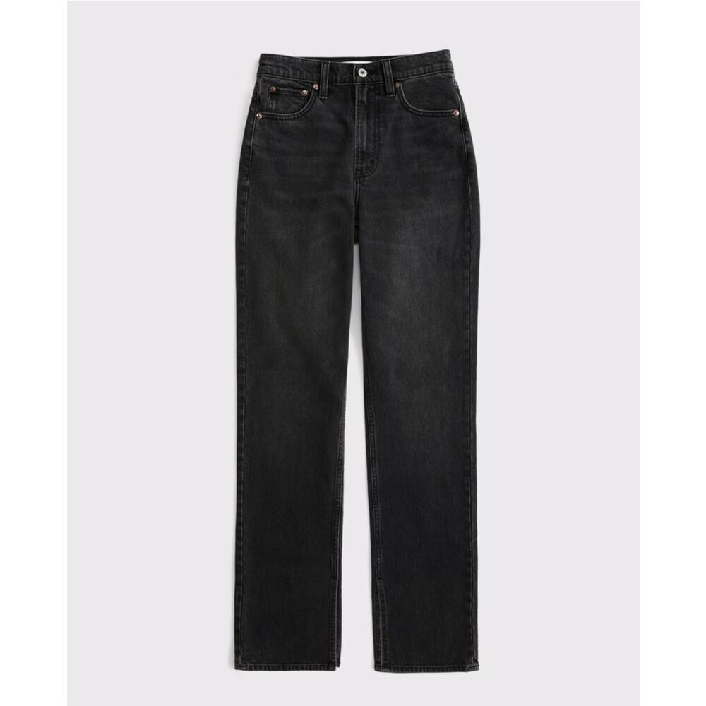 Abercrombie & Fitch High-Rise Straight Leg Jeans in Washed Black